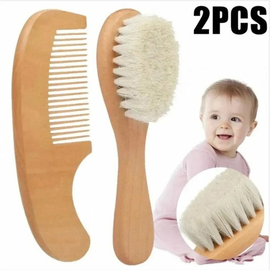2PCS Baby Wooden soft wool Hair Brush & Comb Set for Newborns
